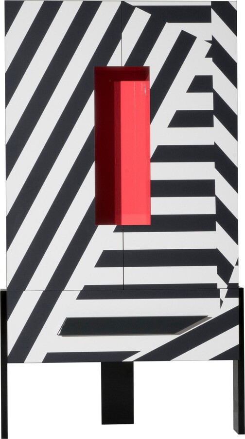 Driade Ziqqurat High Cabinet In Black And White Pattern With Red Detail By Lab
