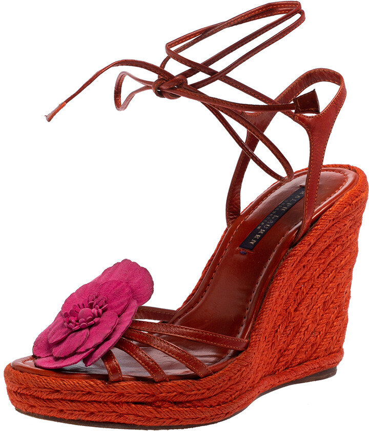 Ralph Lauren Collection Orange Leather Espadrille Wedge Sandals Size 38 -  ShopStyle