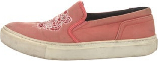 Kenzo Canvas Slip-On Sneakers Pink Round-Toes