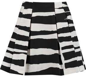 Alice + Olivia Connor Pleated Striped Stretch-Cotton Mini Skirt