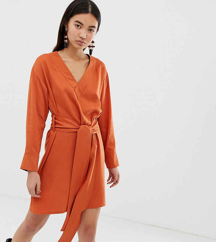 Weekday wrap front dress in dark orange - ShopStyle