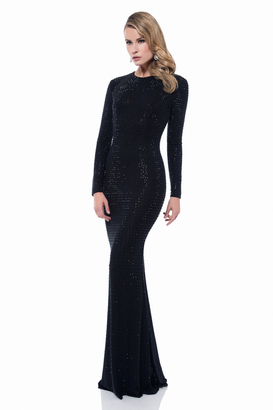 Terani Couture Glittering Crystal Encrusted Jewel Neck Column Gown 1612E0277A