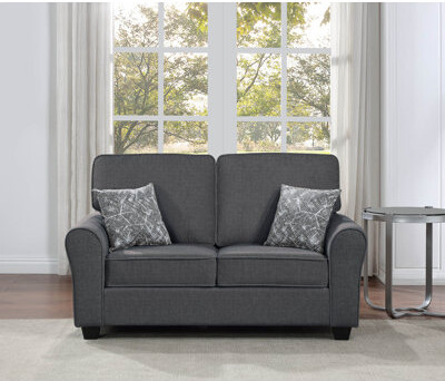 Milton Green Star Taupe Fabric Plushy Cushion W/ Flared Round Arm Loveseat & 2 Throw Pillows