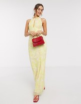 Thumbnail for your product : Little Mistress high neck maxi dress in lemon floral