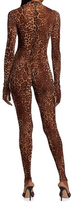 LaQuan Smith Animalia Leopard-Print Mesh Catsuit - ShopStyle Jumpsuits &  Rompers