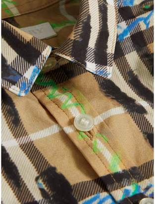 Burberry Short-sleeve Scribble Check Cotton Shirt