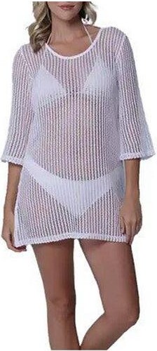 J Valdi Women's Bora Bora Scoop Neck Tunic Shirt Swim Cover Up Small White