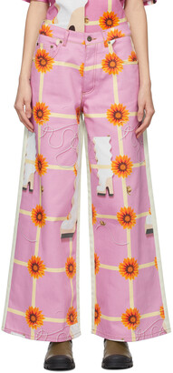 Loewe Pink Anthea Hamilton Edition Denim Floral Jeans