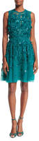 Thumbnail for your product : Elie Saab Sleeveless Embroidered Tulle Cocktail Dress, Emerald
