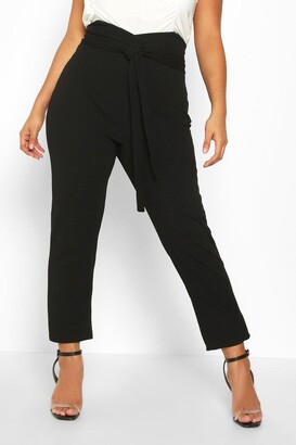 boohoo Plus Wrap High Waisted Tie Front Trouser