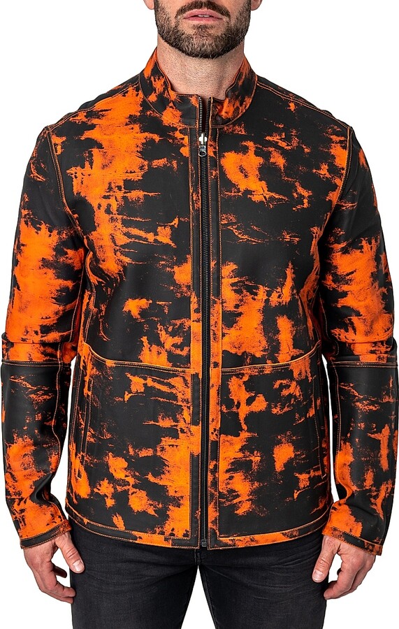 Maceoo Men's Leather Lab Jacket - Orange - Size Small