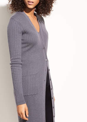Vince Mix Ribbed Cashmere Long Button Cardigan