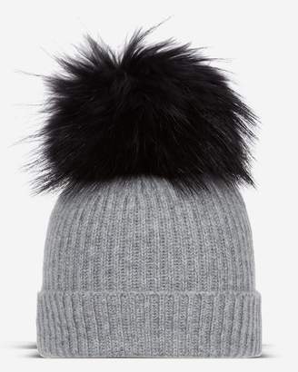 N.Peal Ribbed Cashmere Hat With Detachable Pom