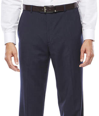 Stafford Travel Wool Blend Stretch Navy Pinstripe Flat-Front Dress Pants - Classic Fit