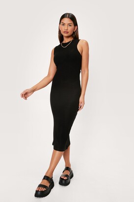 Nasty Gal Womens Knitted Twist Cut Out Back Racer Midi Dress - Black - 8