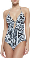 Thumbnail for your product : Emilio Pucci Baby Taitu-Print String-Style One-Piece, Bianco/Nero