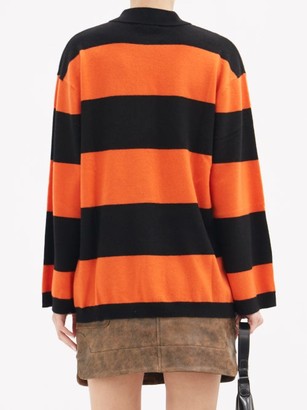 Ganni Crystal-button Striped Polo Cashmere Sweater - Black Orange