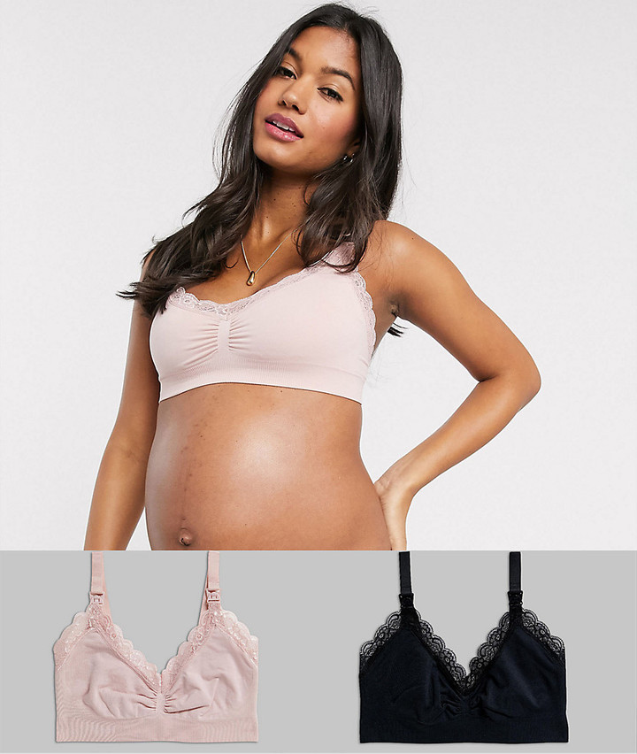 Lindex Mom 2 pack seamless with lace nursing bra in pink and black -  ShopStyle