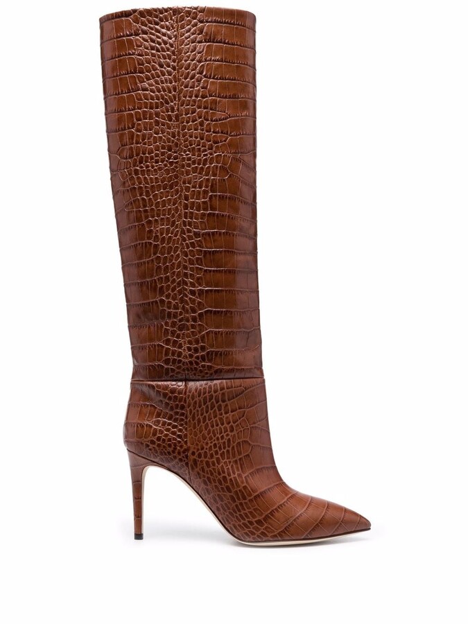 Details about   RAS women shoes Brown croco embossed leather stretch wedge ankle boot