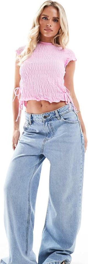 Stradivarius Petite STR baggy jean in light blue ShopStyle