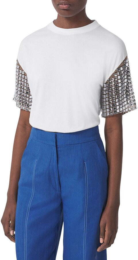 Burberry Carrick Crystal Sleeve Cotton T-Shirt - ShopStyle