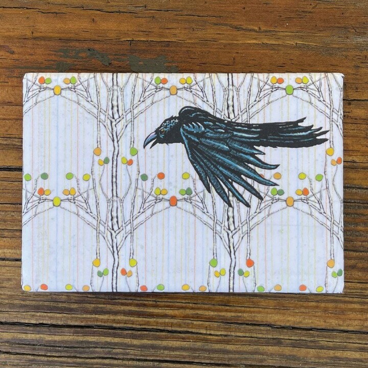 Crow Fridge Magnet | Illustrated Bird Art, Kitchen Decor Lover Gift, Nature