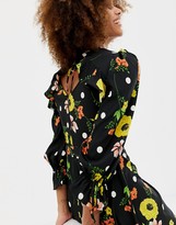 Thumbnail for your product : Influence frill skirt back detail dress in floral and polka dot