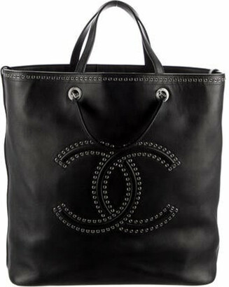 Chanel Black Calfskin Leather Coco Eyelets Large Shopping Tote Bag