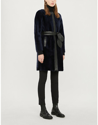 Claudie Pierlot Fleur collarless shearling and leather coat
