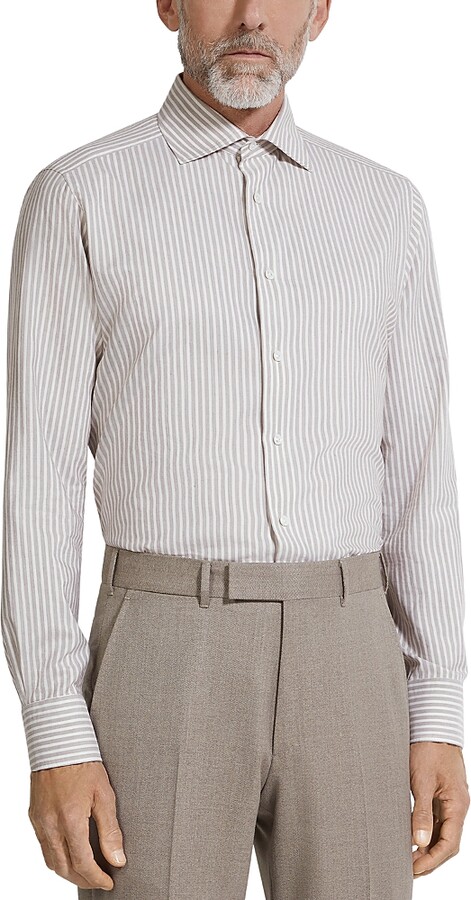 Zegna Silk, Cotton & Cashmere Stripe Regular Fit Dress Shirt
