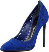 Thumbnail for your product : Tom Ford Laser-Cut Suede Pump, Cobalt