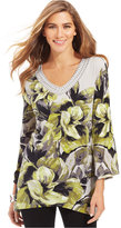 Thumbnail for your product : JM Collection Embellished Floral-Print V-Neck Tunic