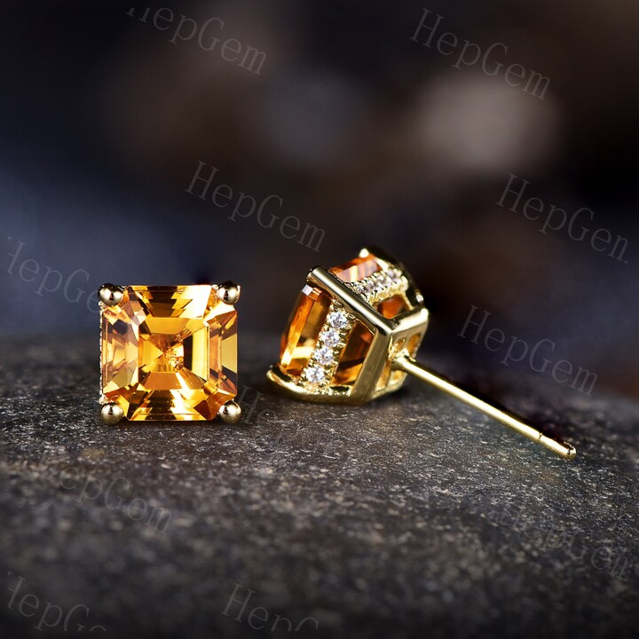 Genuine Peridot Earrings, Vintage Cushion Cut Earrings, Micro Pave Earrings For Women, Yellow Gold Bridal Moissanite Earring