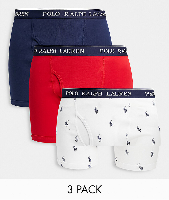 Polo Ralph Lauren 3 pack trunks in white/navy/red with all over pony logo -  ShopStyle Boxers