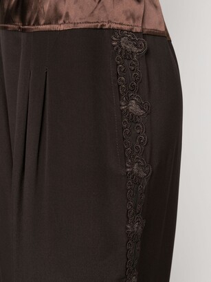 MAURIZIO MYKONOS Floral Lace-Detail Silk Cropped Trousers