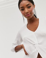 Thumbnail for your product : Closet London knot front cropped blouse in white