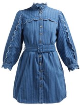 Thumbnail for your product : MiH Jeans Covey Scalloped Cotton-chambray Dress - Blue Stripe