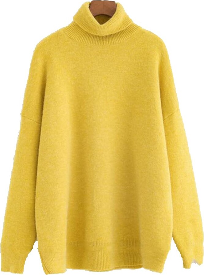 Roll Neck Yellow Chunky Jumper Turtleneck Sweater Womens Mustard