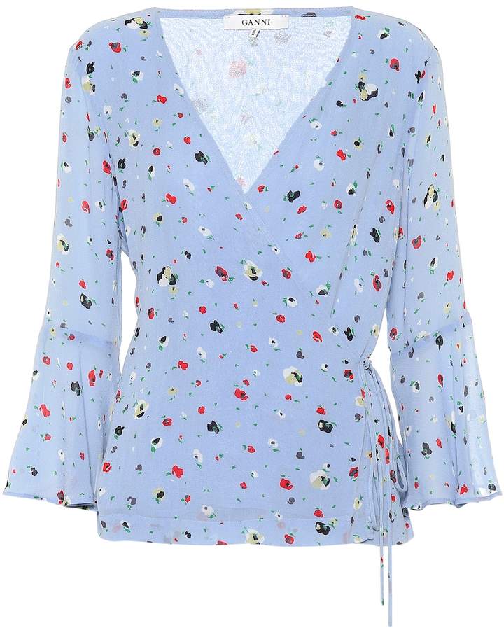 ganni dainty georgette wrap top