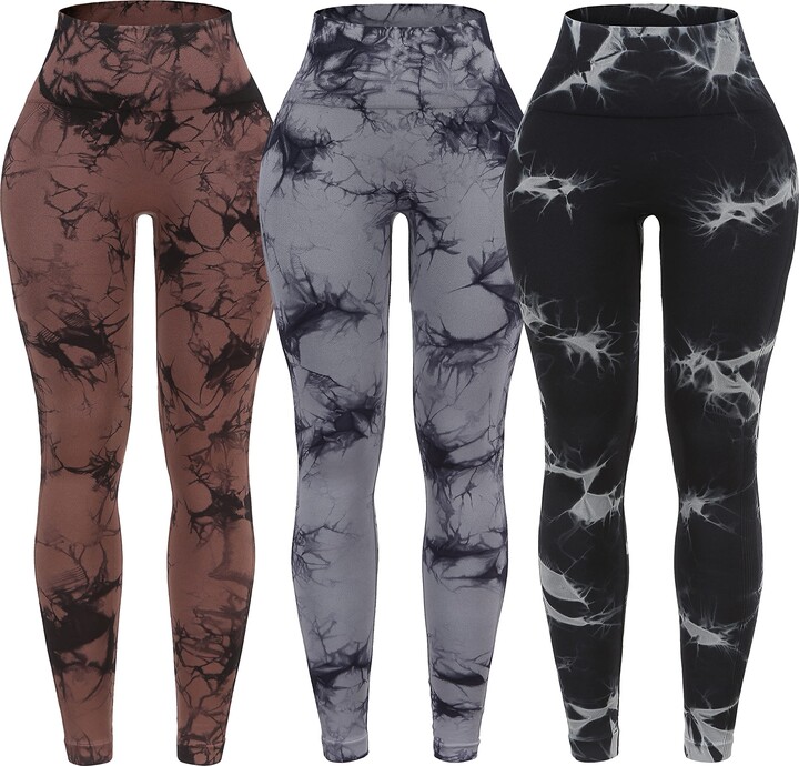 OVESPORT 3 Pack Tie Dye Seamless High Waisted Workout Leggings for