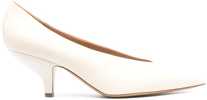 white pointed kitten heels