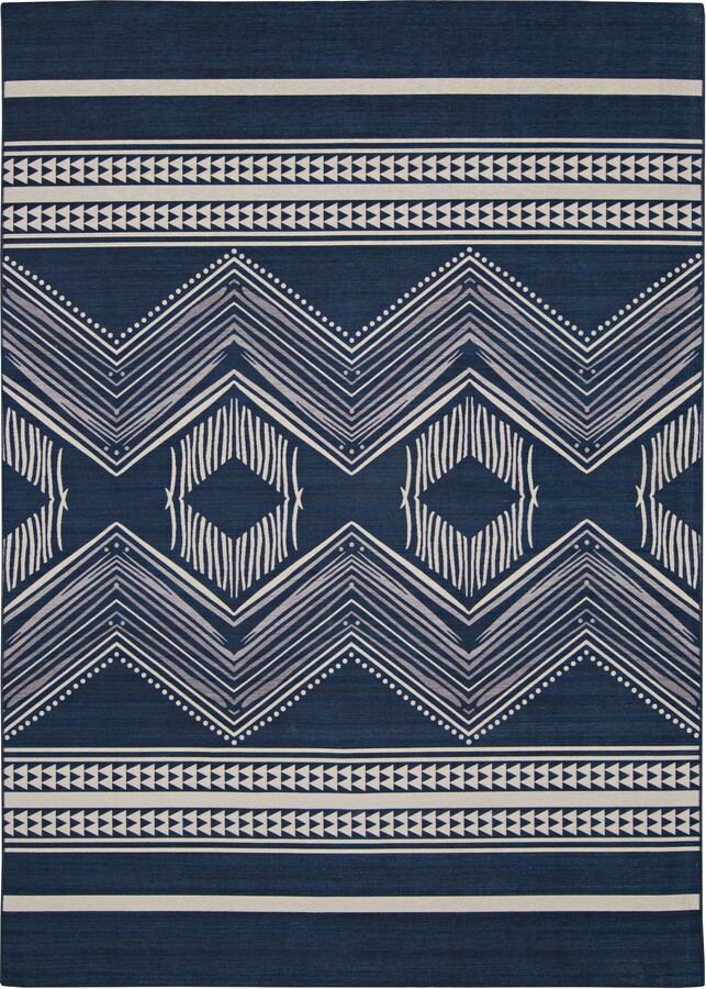 Linon Outdoor Washable Area Rug Collection, Navy and Ivory, 3' x 5'