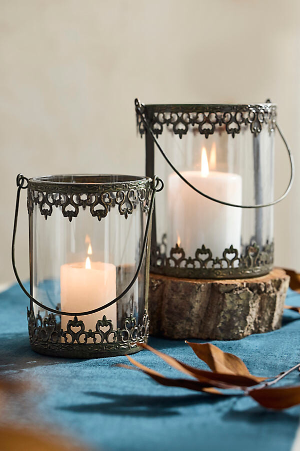 Lace Filigree Iron + Glass Lantern