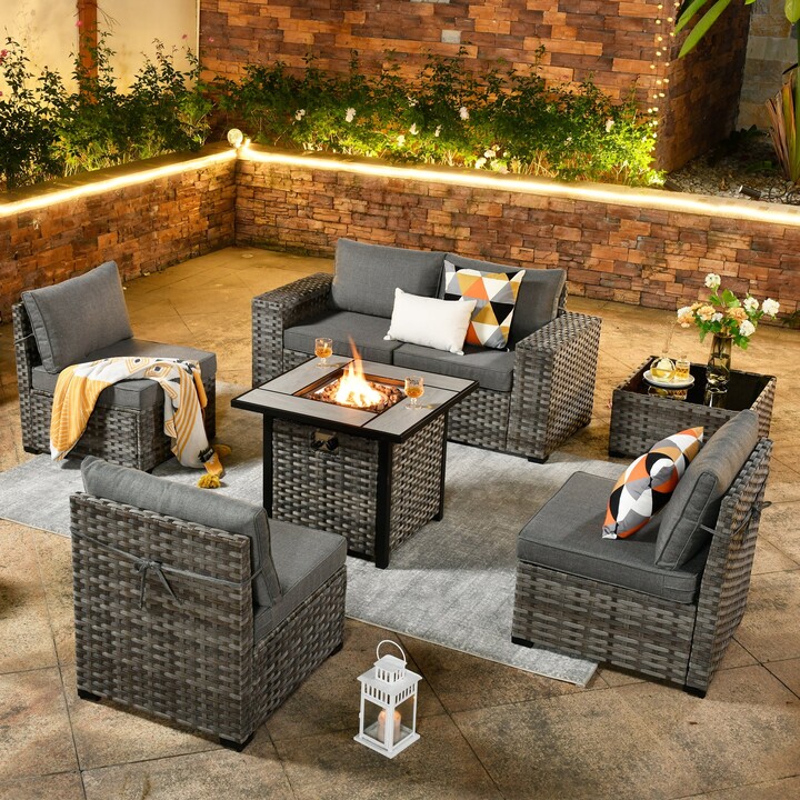 OVIOS Patio Wicker Furniture Wide Arm 7piece Fire Pit Set with Table ShopStyle Sofas & Sectionals