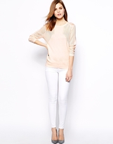 Thumbnail for your product : Warehouse Geo Print Pointelle And Lace Sweater