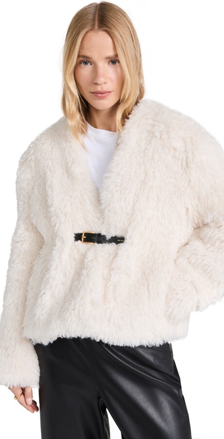 Recto Faux Shearling Belted Strap Detail Coat
