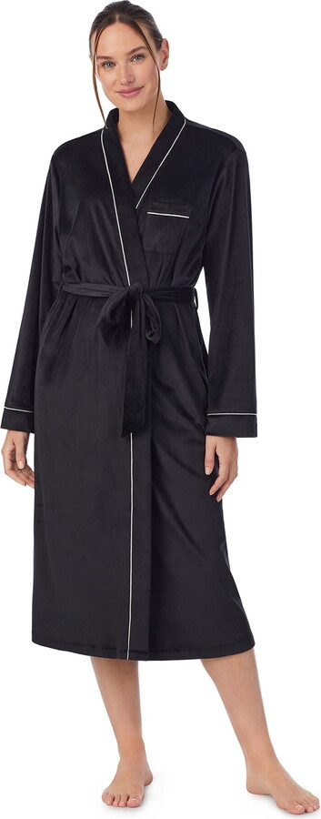 Aria Women’s Stretch Velour Long Sleeve Wrap Sleepwear Robe with Pockets, Sizes XS-5X