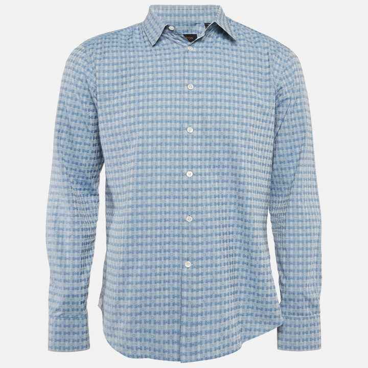 Louis Vuitton Blue Checkered Monogram Dobby Cotton Button Front Shirt M
