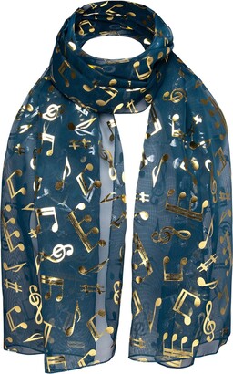 Basic Sense Music Note Gold Foiled Light Weight Scarf