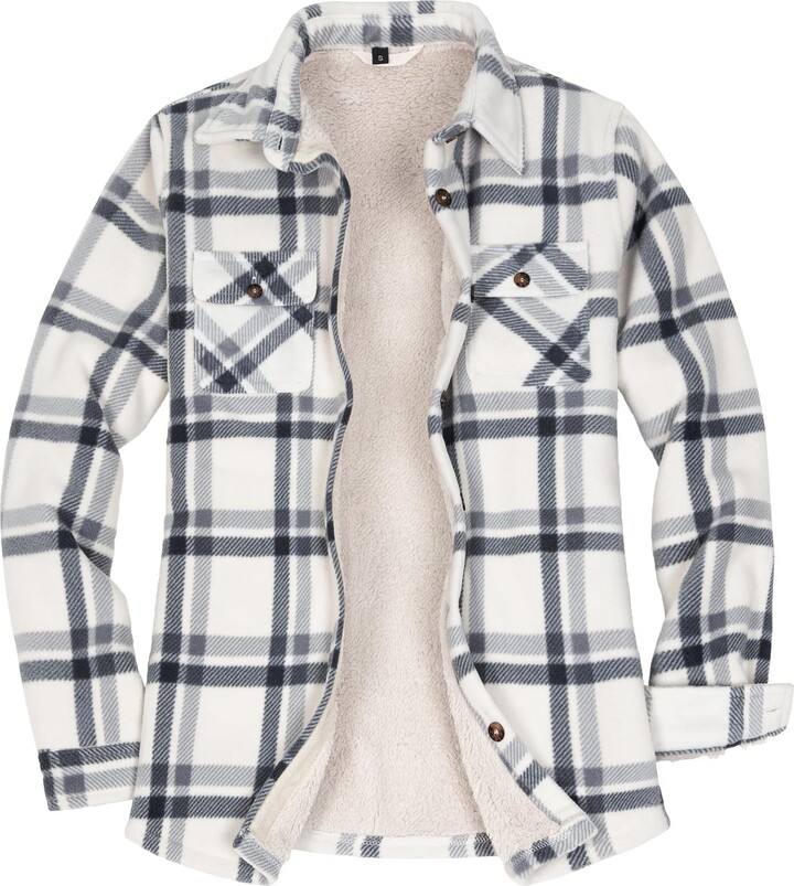 ThCreasa Womens Sherpa Fleece Lined Flannel Shirt Jacket Warm Button Up  Plaid Shirt Jac (Sherpa Fleece Throughout) - ShopStyle Tops
